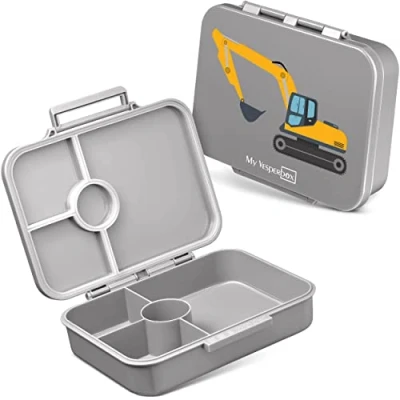 Imagen de My Vesperbox Bia Bento Box Niños NUEVO Cierres reforzados A prueba de fugas y libre BPA Extremadamente resistente Fiambrera Ideal para guardería escuela... (gris excavadora)