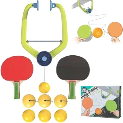 Imagen de Door Ping Pong Game, Doorway Pong, Jam Indoor and Outdoor Adjustable Hanging Table Tennis Trainer Portable Set with 2 Racket 6 Balls Exerciser Active for Ages 6+ (Set B)
