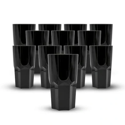 Imagen de DOJA Barcelona Vasos Plastico Duro 50cl Pack 12 Vaso Negro 154x87x1,8mm de Policarbonato Reutilizable para Agua, Cocktail...