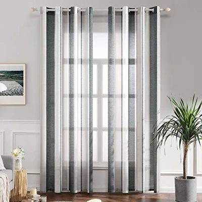 Imagen de MIULEE Cortinas Salon Modernas con Rayas Blanco y Gris, Bonitas Visillos Dormitorio Juvenil Ojales, Translucidas para Ventanas Habitacion, Salón 2 Piezas, 2X A140xL260CM