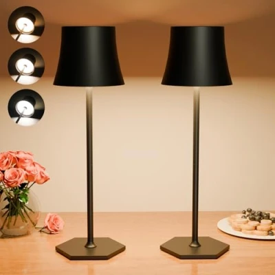 Imagen de Tyonto Lampara Mesita LED Inalambrica,Lamparas Mesa 3 Temperaturas Color Ajuste Tactil,5000mAh,Recargable USB Lámparas,Mesilla Candeeiro.Lámpara Adecuada Interior,Exterior,Día,Noche (2 piezas, black)
