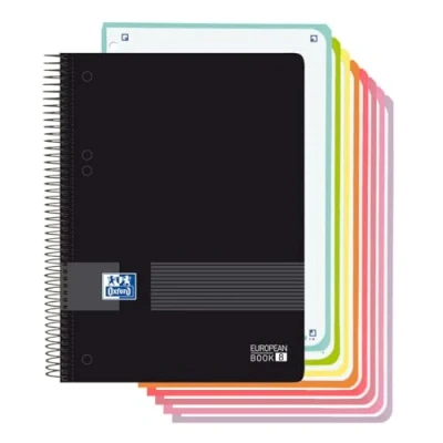 Imagen de Oxford, Cuaderno A5 Cuadriculado 5x5, Tapa Plástico, 160 Hojas, 8 Recuadros de Color, Libreta Microperforada, Color Negro