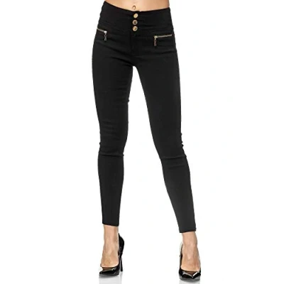 Imagen de Elara Pantalones Elásticos Mujer Cintura Alta Jeggings Chunkyrayan Negro 2563 Black 56 (8XL)