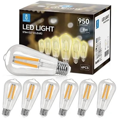 Imagen de Aigostar Bombilla LED E27 con Filamento,Blanco Cálido 2700K,8W(Equivalente a 69W),950 Lúmenes,No Regulable,Bombillas Decorativas,Pack De 6 Uds