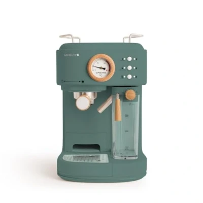 Imagen de CREATE / THERA RETRO PRO/Cafetera Express semiautomática Verde Sage 20 bares, depósito de leche, bandeja goteo, dos salidas,capacidad 1,5l, para café molido, 1250W