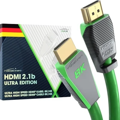 Imagen de KabelDirekt Cable HDMI 2.1 8K, edición Gamer certificada 3m (8K@60Hz, ultra High Speed/48G para 10K, 8K o rápido 144 Hz a 4K, óptimo PS5/Xbox y PC Gaming, Monitor/TV, verde)