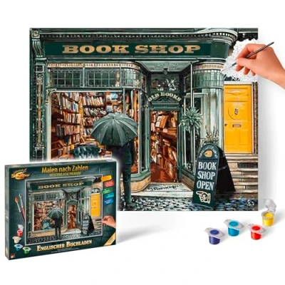 Imagen de Schipper 609130897 Pintura por números Librería inglesa Pintar pinturas para adultos, incluye pinceles y acrílicas, 40 x 50 cm