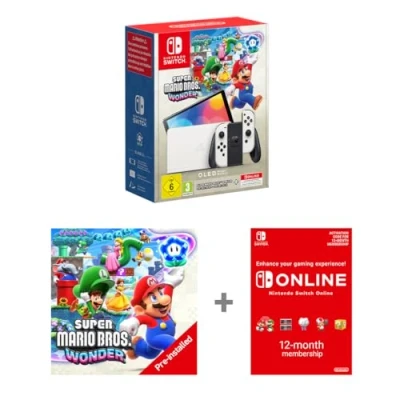 Imagen de Nintendo Switch OLED Model (White) + Super Mario Bros. Wonder Pre Installed Online 12 Month Subscription Redemption Code