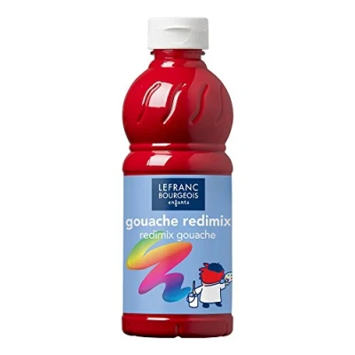 Imagen de Lefranc Bourgeois Educación, Gouache líquida Redimix, témperas para niños, 500ML Rojo primario, Pinturas niños y Manualidades