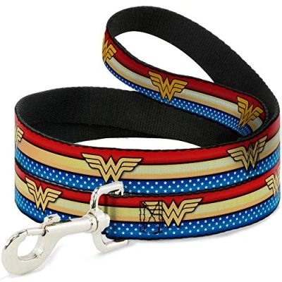 Imagen de Buckle Down DL 6FT WWW040 N Correa para Mascotas (6,3 m de Largo, 1,27 cm Ancho), Color Rojo, Dorado, Azul y Blanco