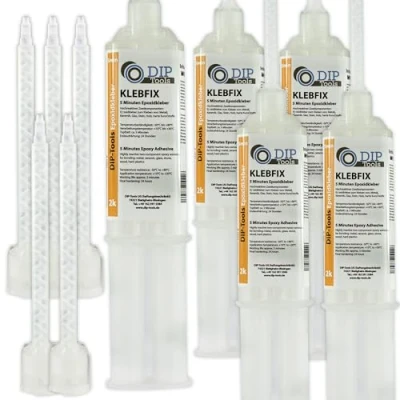 Imagen de DIP Tools KLEBFIX Pegamento Epoxi de 2 Componentes para Madera, Metal, Vidrio, Plástico y Más en Sólo 5 Minutos transparente (5x25ml)