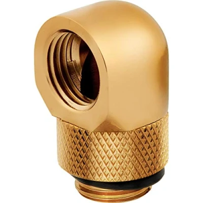 Imagen de Corsair Hydro X de la Serie Adaptador Giratorio 90 Grados, Paquete Doble (Roscas Puerto G1/4 BSPP, Latón Sólido, Mecanismo Rotación Seguro, Optimizado para Caudales Elevados) Oro