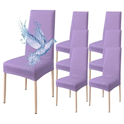Imagen de Poligino Fundas Sillas de Comedor Pack 6 Impermeable, para Elástica, Suave y Confortable, Lila