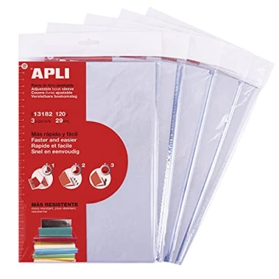 Imagen de APLI 19012 Forro de libros con solapa ajustable PVC. Medida 290 mm, 120 µ. Maxi pack 15 u.