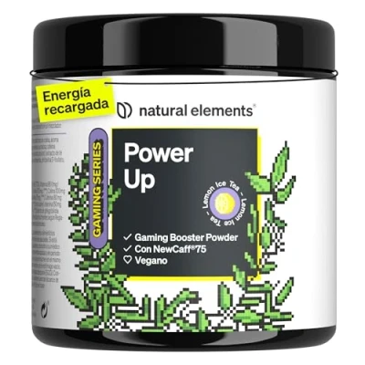 Imagen de Power Up &quot;Lemon Ice Tea&quot; Booster con cafeína, NewCaff75, vitaminas B y C, L tirosina, extracto de té verde ginkgo 40 bebidas vegano, alta dosificación estevia