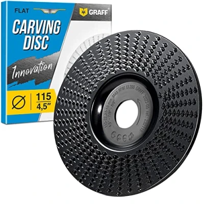Imagen de GRAFF Disco de tallado madera premium 4 1/2 pulgadas para amoladora angular Rueda moldeadora y molienda madera, paneles yeso, aglomerado, plástico