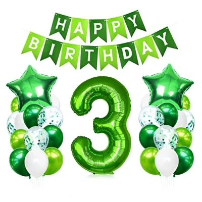Imagen de Bluelves 3 Globos de Cumpleaños, Globo Año, Numero 3, Decoracion Cumpleaños Niño, Grandes Gigantes Helio Verde, para Fiestas