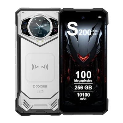 Imagen de DOOGEE S200 5G Movil Resistente 2024, Android 14, 32GB RAM+256GB ROM, 10100mAh, Pantalla 6.72&quot; FHD+ 120Hz, 100MP Cámara, Octa Core, Dual SIM Telefonos Móvil Rugerizado, GPS, NFC, Plata
