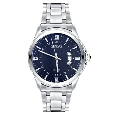 Imagen de MICGIGI Hombre Reloj de cuarzo pulsera negocios analógico redondo con función luminosa, acero inoxidable, Minimalista