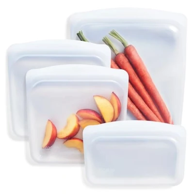 Imagen de Stasher Multipack (transparente) Pack de 4 Bolsas reutilizables para congelador en 3 tamaños diferentes plástico silicona alimentos viajes y almacenamiento
