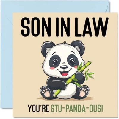 Imagen de tarjetas de cumpleaños para yerno, Stu Panda ous, divertida tarjeta feliz yerno mamá, suegro, regalos hijo, felicitación broma 145 mm x