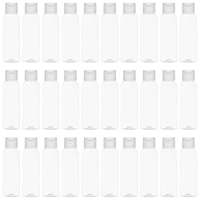 Imagen de BELLE VOUS Pack de 30 Botellas Plastico Transparente Tapa Abatible Botes 60 ml Reutilizables Vacíos para Apretar Viaje Rellenables, Cosméticos, Acondicionador, Loción, Champú y Mas