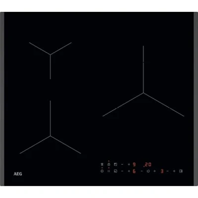 Imagen de AEG TN63IA00FB Placa de Inducción, 60 cm, 3 Zonas Cocción, FlexiPuente, Sistema Hob2Hood, Función PowerBoost y Pausa, Controles Deslizantes Independientes, Temporizador Individual Negro