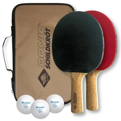 Imagen de Donic Schildkröt Set de Tenis Mesa Persson 500, 2 Raquetas con Mango Corcho Agradable, 3 Pelotas Estrellas, Funda, 788490, Talla única