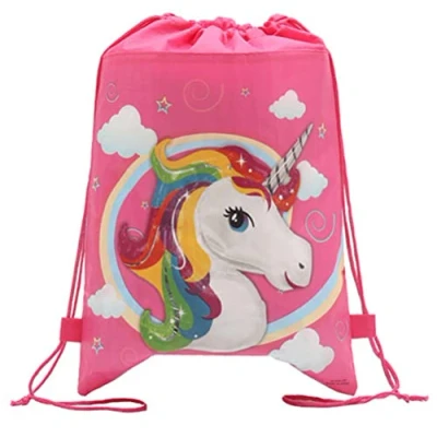 Imagen de Bolsa con cordón de unicornio Mochila deportiva dibujos animados para niñas Mujeres 34 x 27 cm