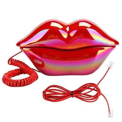 Imagen de Teléfono fijo,Labios rojos creativos fijo de escritorio estilo europeo,Boca roja en forma labio Lindo brillante con cable u oficina