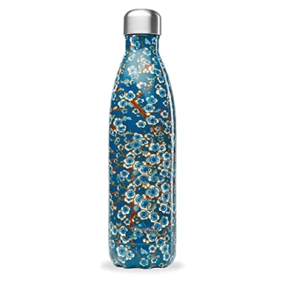 Imagen de Qwetch Botella Isotérmica Originals Hanami Azul 750ml Nómada de Acero Inoxidable 24h Frío y 12h Caliente Impermeable, Libre BPA Reutilizable