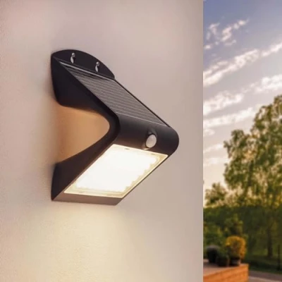 Imagen de Ledvion Aplique Solar con Sensor de movimiento Moderno, Negro, 4W, 3000K, IP65 resistente al agua y 220 lúmenes, detección e interruptor crepuscular, eficiencia energética