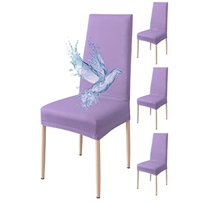 Imagen de Poligino Fundas Sillas de Comedor Pack 4 Impermeable, para Elástica, Suave y Confortable, Lila