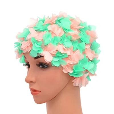 Imagen de medifier encaje Vintage gorro de ba�o floral petal Retro estilo gorros para las mujeres, Pink and green