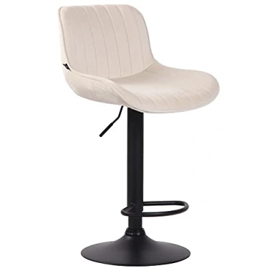 Imagen de CLP Taburete De Bar Lentini En Terciopelo I Silla Alta Cocina con Reposapiés &amp; Base Metálica Bar, Color:Crema, Color del Marco:Negro
