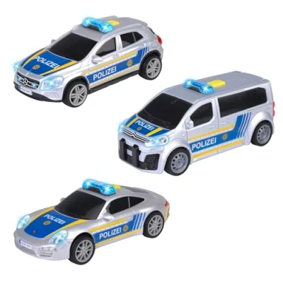 Imagen de Dickie Toys Coche de policía Juguete para niños a Partir 3 años, con Motor fricción, luz y Sonido, selección aleatoria Modelos (Porsche, Mercedes Benz o Citroën)