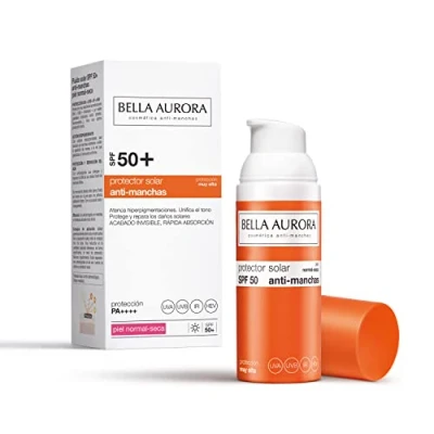 Imagen de Bella Aurora Protector Solar SPF 50+ Facial Anti Manchas Piel Normal Seca, 50 ml Crema Protección del Sol Cara Bloqueador