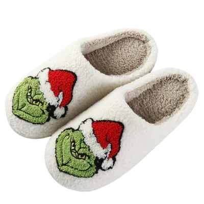 Imagen de ENIXWH Grinch Pantuflas navideñas para hombre y mujer, divertidas, de felpa invierno, cálidas mullidas, Aa., 39/40 EU