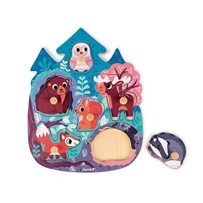 Imagen de Janod Happy Forest Puzzle 6 Pieces (Wood) Develops Fine Motor Skills and Concentration From 18 Months Old, J07097