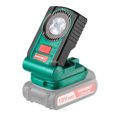 Imagen de HYCHIKA Lámpara de trabajo portátil (batería sistema 18 V, 4 ledes, 33 horas duración, cabezal ajustable, mango suave, pilas y cargador no incluidos)