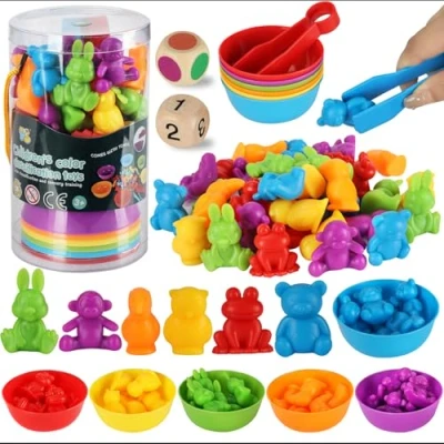 Imagen de KIMIGO Montessori Juguete Educativo,Clasificar Juegos,Juguetes Educativos con Tazas,Juego de Combinación Color,Motricidad Fina,Juguetes para Niños Contar,Juguetes 2 3 4 años