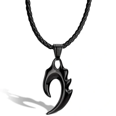 Imagen de SERASAR Collar Cuero con Colgante de Llama para Hombre Muchacho Negro Tribal Masculino 60cm Joyas Hombres Regalo Esposo