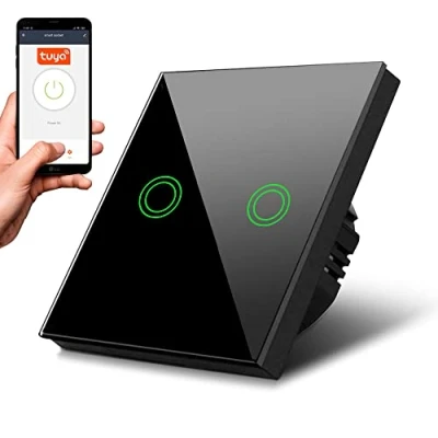 Imagen de Maclean MCE715B Smart WiFi Touch Interruptor de luz compatible con la aplicación Tuya APP, cristal cambio color, retroiluminación LED, 85 x mm (1 compartimento redondo, negro)