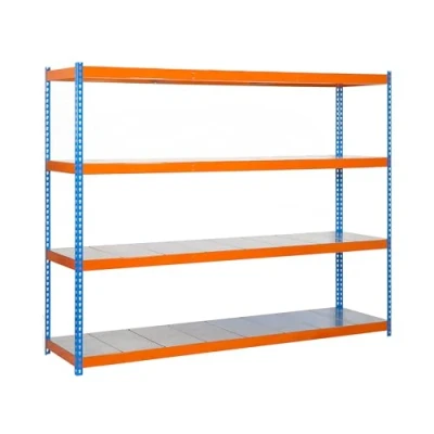 Imagen de SimonRack Estantería Metálica Almacenaje, Sin Tornillos, 4 Baldas, Alta Capacidad Carga 400 kg, 2000x1200x750 mm, Taller Garaje Trastero, Azul/Naranja/Galva