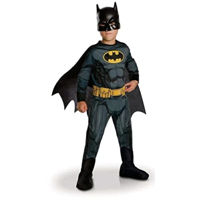 Imagen de RUBIES Disfraz oficial de DC BATMAN clásico para niños Talla 5 6 años con mono estampado, cinturón, cubrebotas, capa desmontable y máscara Halloween, carnaval