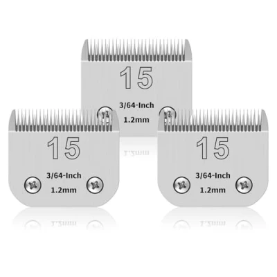Imagen de Paquete de 3 cuchillas acero inoxidable 15# para el aseo perros, compatibles con Andis, Oster A5, Heiniger, Moser Max 50 Wahl, hoja 15#, longitud corte 3/64 pulgadas y 1,2 mm