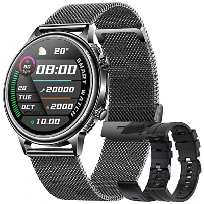Imagen de Reloj Inteligente Hombre, Smartwatch con Pulsometro Podometro Presión Arterial Pulsera Actividad Deportivo Impermeable Hombre para Android y iOS (Negro)