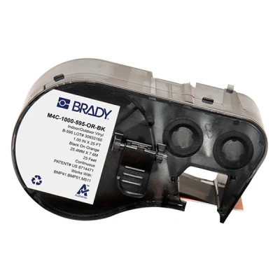 Imagen de BMP41 Brady M4C 1000 595 OR BK cinta de vinilo negro sobre naranja 25,4 mm x 7,62 m