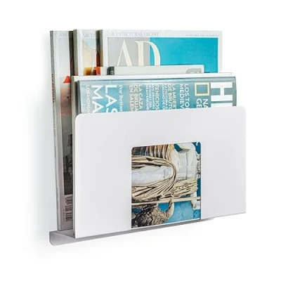 Imagen de Revistero de Pared. Organizador escritorio Revistas, Archivador, Carpeta archivadora, Papel A4, Folios Cocina, Material oficina. Recibidores entrada. Estanteria baño. (Blanco, 1 Unidad)