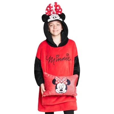Imagen de Disney Stitch Batamanta con Capucha Niños 2 en 1 Sudadera de Forro Polar Grande Baby Yoda Regalos Navidad (Rojo Minnie)